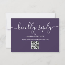 Cartão RSVP Código QR Elegante Responder Gentilmente Roxo Scri