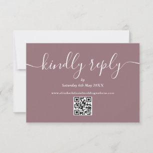 Cartão RSVP Código QR Elegante Responder por Favor Roxo Script
