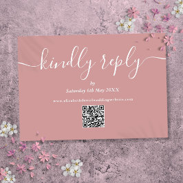 Cartão RSVP Código QR em Rose Gold Escrita Elegante Responda p