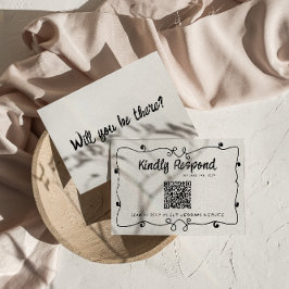 Cartão RSVP Código QR Escrito à Mão Casamento Moderno de Quadr
