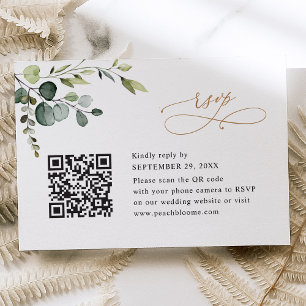 Cartão RSVP Código Qr Eucalyptus Greenery Casamento Dourado