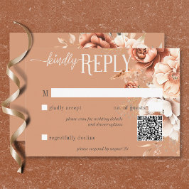 Cartão RSVP Código QR Floral Boho Terracota Pêssego e Creme