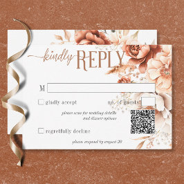 Cartão RSVP Código QR Floral Boho Terracota Pêssego e Creme