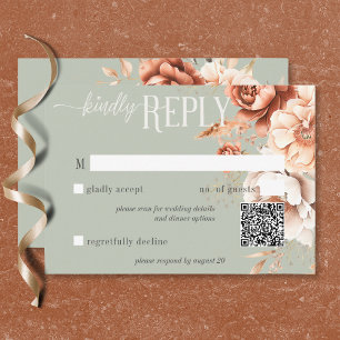 Cartão RSVP Código QR Floral Boho Terracotta Pêssego Creme Ver