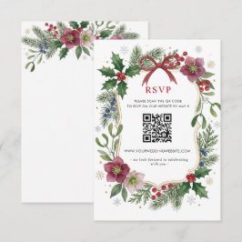 Cartão RSVP Código QR Floral Botânico Arco Vermelho Natal de I