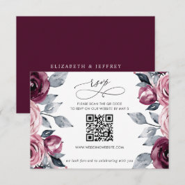 Cartão RSVP CÓDIGO QR Floral Burgundy Moderno Elegante