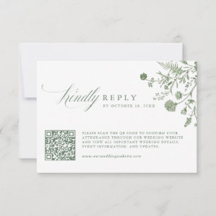 Cartão RSVP Código QR Floral Clássico Vintage em Verde Sálvia