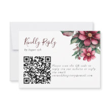 Código QR Floral de Casamento Burgundy
