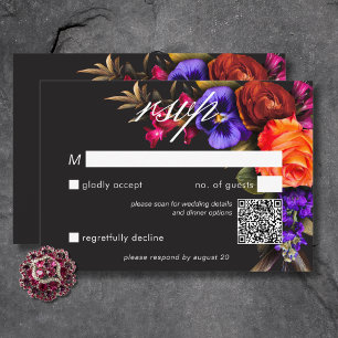 Cartão RSVP Código QR Floral de Colheita de Vibrantes Elegante