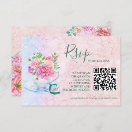 Cartão RSVP Código Qr Floral de Cor Verde Chic e Cor de Água R