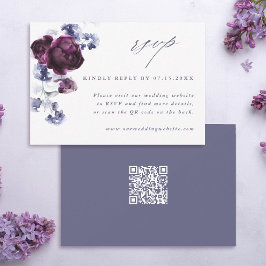 Cartão RSVP Código QR Floral de Plum Purple e Indigo Azul