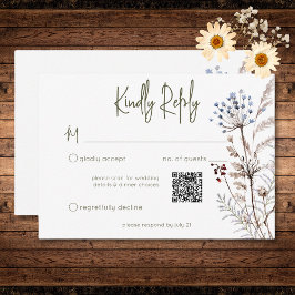 Cartão RSVP Código QR Floral Moderno do Boho Pastel Wildflower
