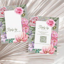 Código QR Floral Rosa Vintage Casamento Romântico