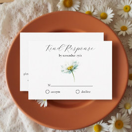Cartão RSVP Código QR Floral Rústico de Margarida para Casamen