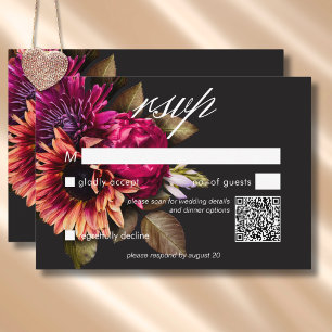 Cartão RSVP Código QR Floral Sunset da Elegante Vibrante Solar