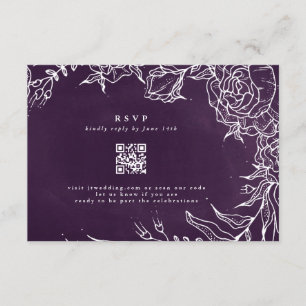 Cartão RSVP Código QR Flower Wreath Purple Casamento Romântico