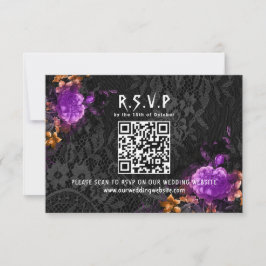 Cartão RSVP Código QR Gótico Casamento Floral de Halloween Pur