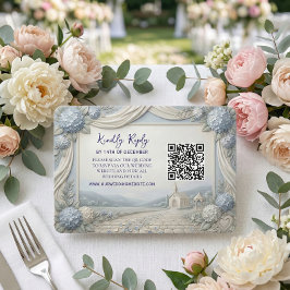 Cartão RSVP Código QR Hortênsia Azul Capela Vintage Casamento