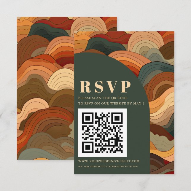 Cartão RSVP CÓDIGO QR Laranja de Terracotta Abstrato Terrestre (Frente/Verso)