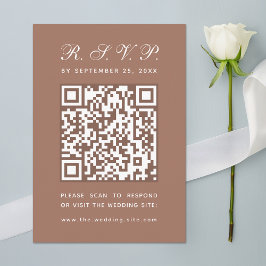 Cartão RSVP Código QR Marrom Terroso Calligraphy Simples Casam