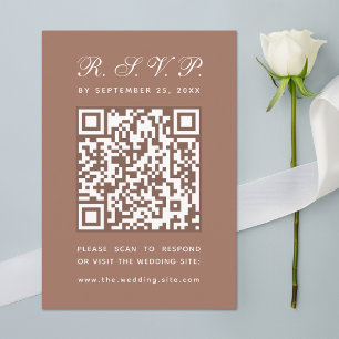 Cartão RSVP Código QR Marrom Terroso Calligraphy Simples Casam