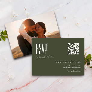 Cartão RSVP Código QR moderno Foto Minimalista Verde Oleícola