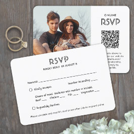 Cartão RSVP Código QR & Opções de Refeição Chic Simples Foto C