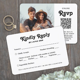 Cartão RSVP Código QR & Opções de Refeição Foto com Roteiro Re
