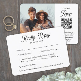 Cartão RSVP Código QR & Opções de Refeição Foto de Casamento c