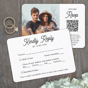 Cartão RSVP Código QR & Opções de Refeição Foto de Casamento c