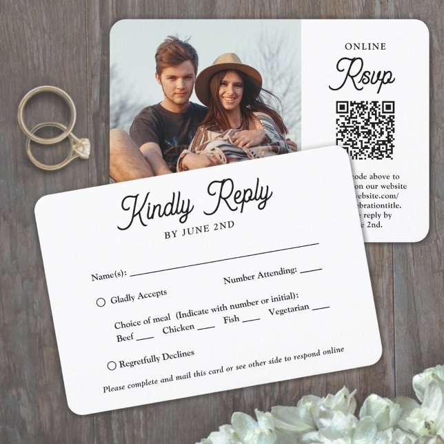 Cartão RSVP Código QR & Opções de Refeição Foto de Casamento c (Criador carregado)