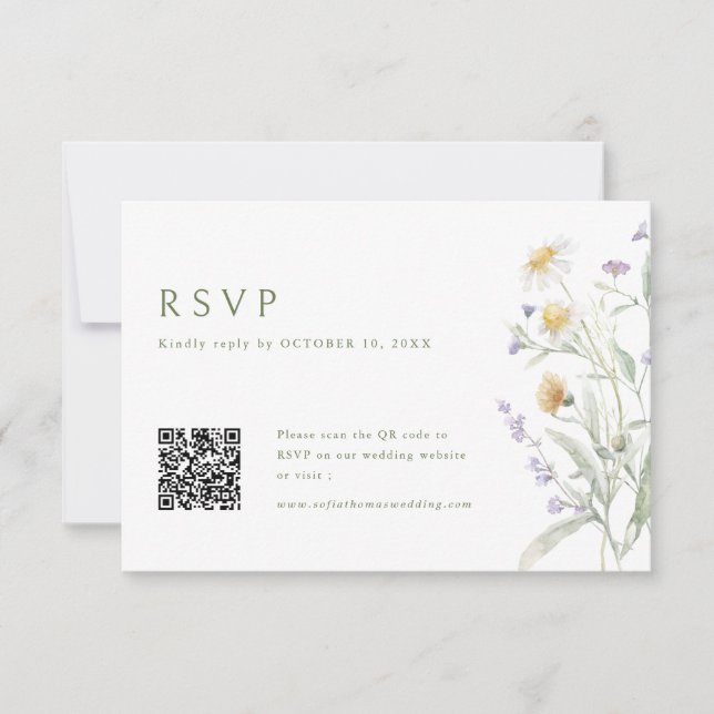 Cartão RSVP Código QR para Casamento de Pastel Selvagem de Pas (Frente)