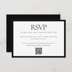 Cartão RSVP Código QR Personalizado de Casamento Branco Negro 