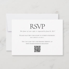 Cartão RSVP Código QR Personalizado de Casamento Branco Negro 