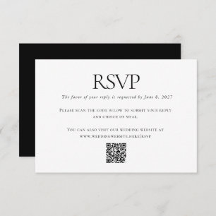Cartão RSVP Código QR Personalizado de Casamento Branco Negro 