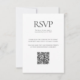 Cartão RSVP Código QR Personalizado de Casamento Branco Preto