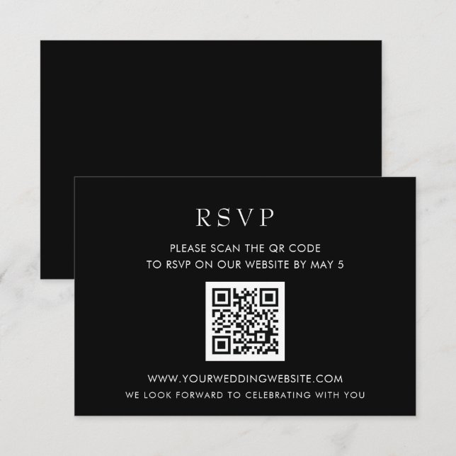 Cartão RSVP CÓDIGO QR Preto Moderno Elegante Simples (Frente/Verso)
