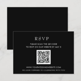 Cartão RSVP CÓDIGO QR Preto Moderno Elegante Simples