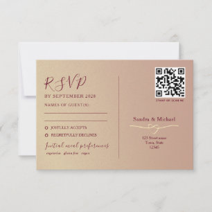 Cartão RSVP Código QR Romântico de Casamento com Função Dupla