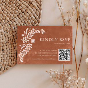 Cartão RSVP Código QR Rustic Mexicano Terracotta Weding
