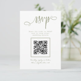 Cartão RSVP Código QR Simples de Letra Manuscrita Verde Sálvia