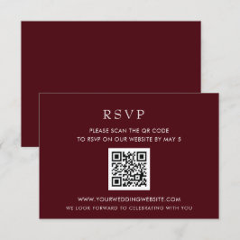 Cartão RSVP CÓDIGO QR Simples Elegante Moderno da Borgonha