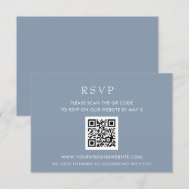 Cartão RSVP CÓDIGO QR Simples Elegante Moderno de Casamento Az