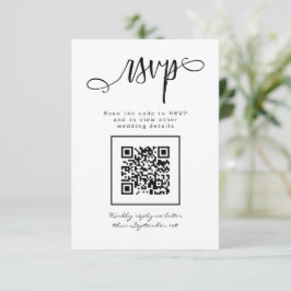 Cartão RSVP Código QR Simples Escrito à Mão Preto e Branco