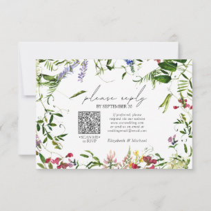 Cartão RSVP Código QR Summer Wildflower Watercolor Casamento R