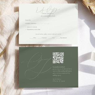 Cartão RSVP Código QR Verde da Sage Moderna Iniciais Casamento