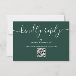 Cartão RSVP Código QR Verde Esmeralda Elegante Responder por F