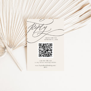 Cartão RSVP Código SOPHIA QR Beige Cream Rico Moderno Casament