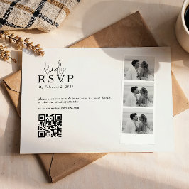Cartão RSVP Colagem de Faixa de Foto Moderna Código Qr Casamen