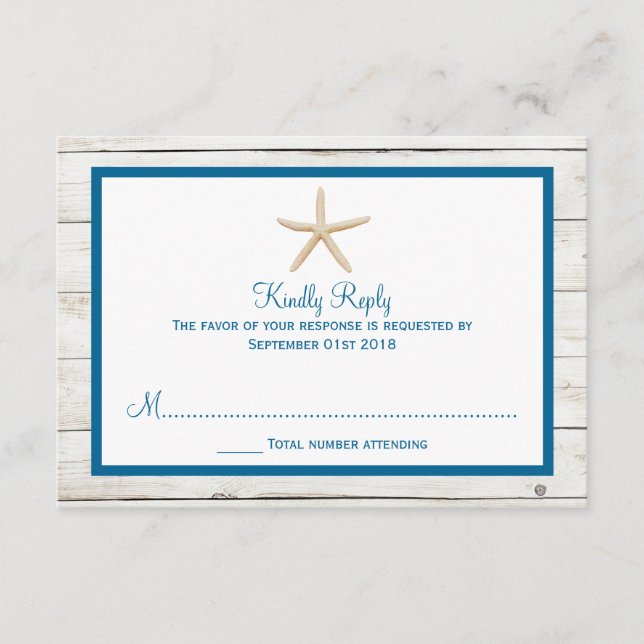 Cartão RSVP Coleção de Casamento na Praia de Madeira Lixada Es (Frente)